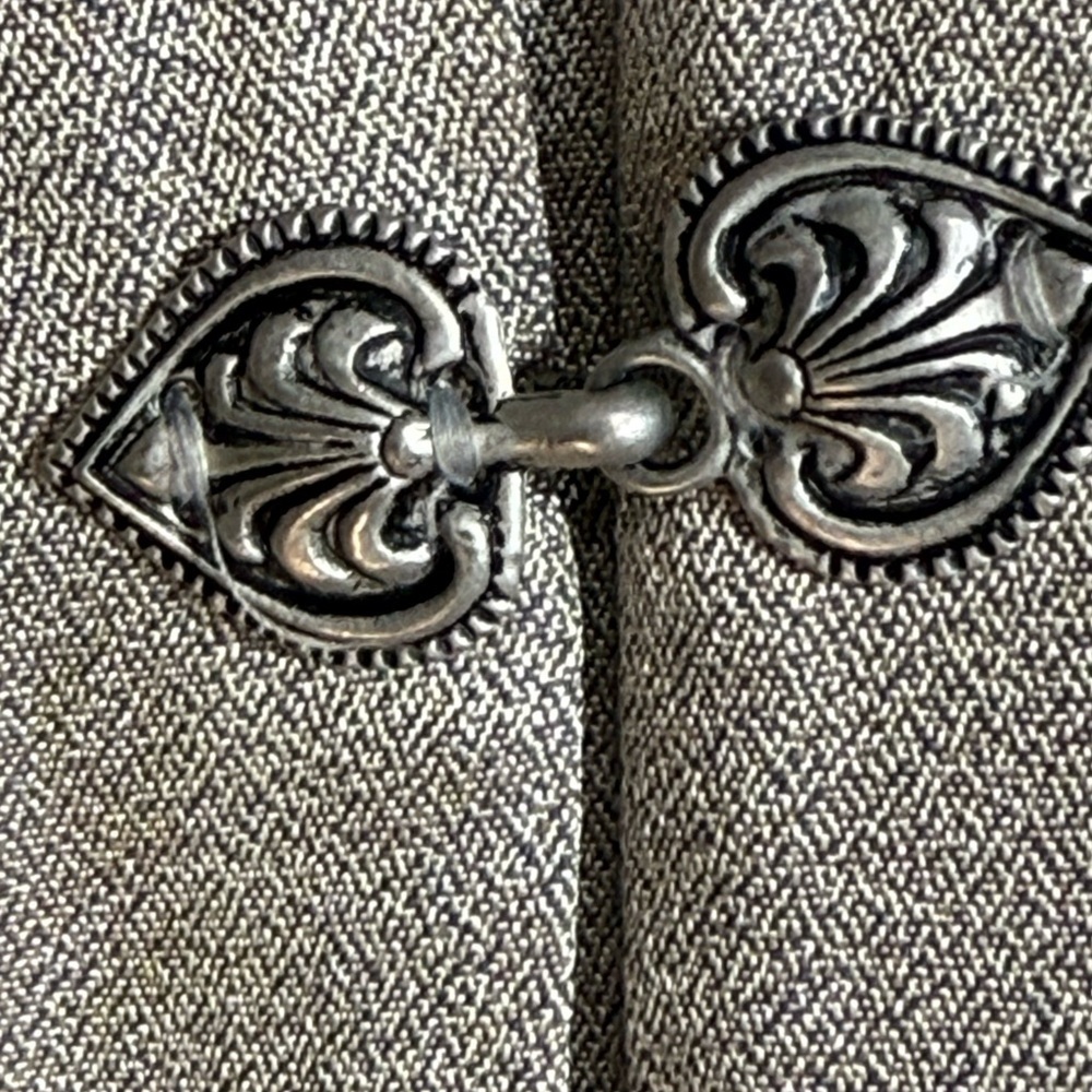 Vintage 2 PC Satin Feel Pants Suit Jacket Vest Combo Pewter Color Floral 10P - Picture 8 of 11